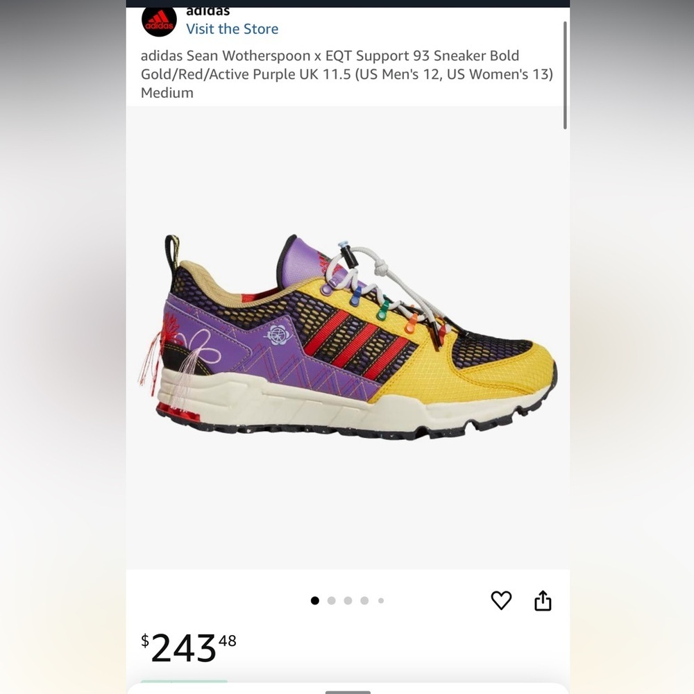 adidas Sean Wotherspoon x EQT Support 93 Sneaker Bold Gold/Red/Active Purple